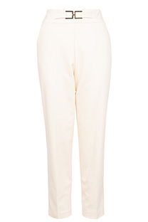 Ženske pantalone jednobojne sa džepovima i ukrasnim pojasom Tiffany Production